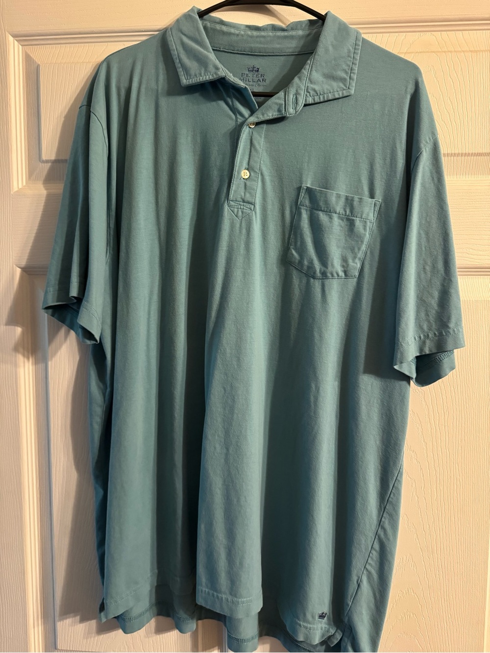 Peter Millar Light Teal Short-Sleeve Polo with Chest Pocket